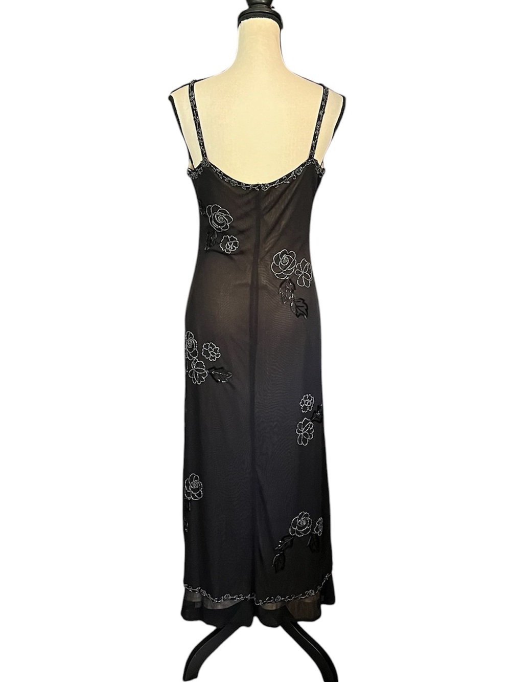 Vintage Cache Sheer Mesh Beaded Floral Formal Slip Dress - Picture 9 of 14